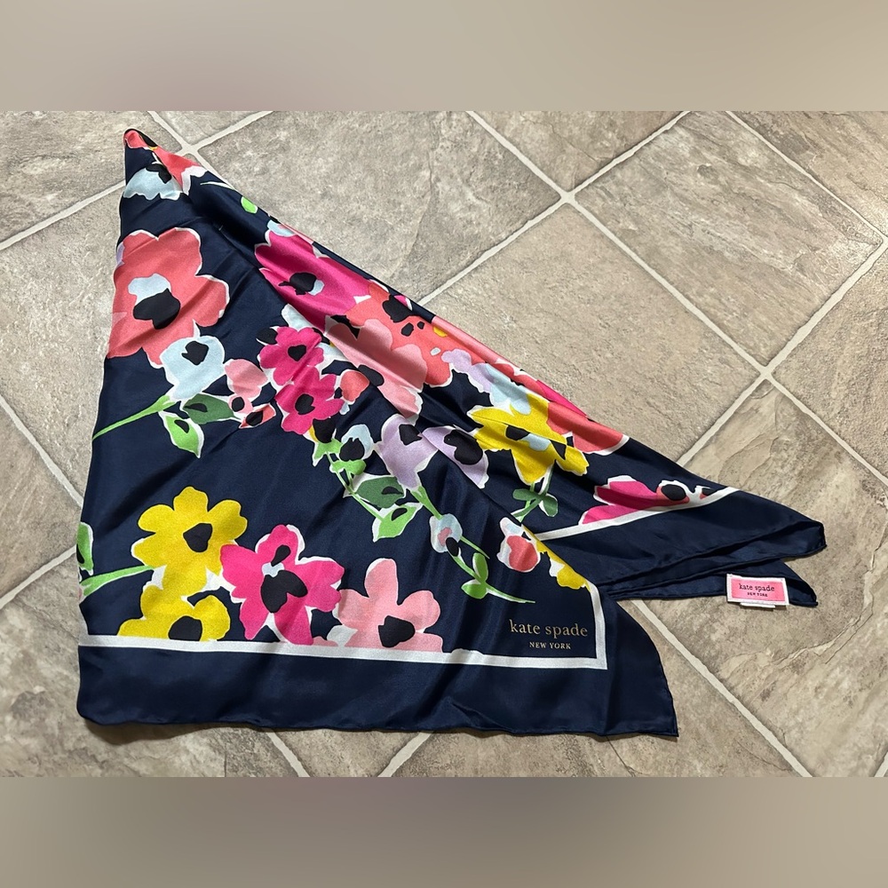 Kate Spade Navy Floral Silk Scarf